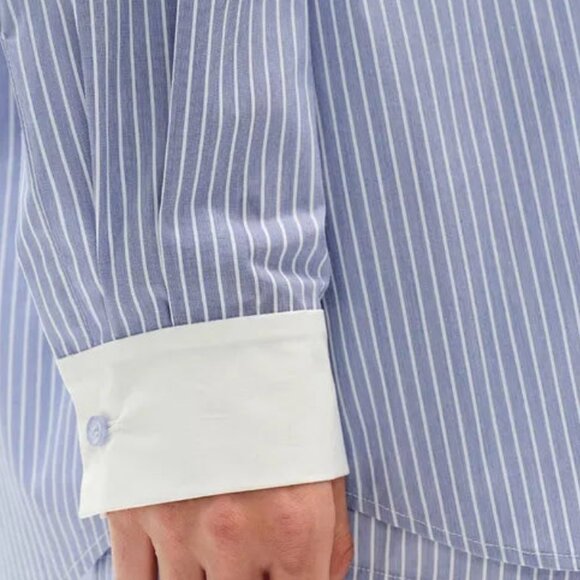 Nao Striped Shirt in Cotton Poplin, Blue Stripe, Size S - Picture 5 of 13